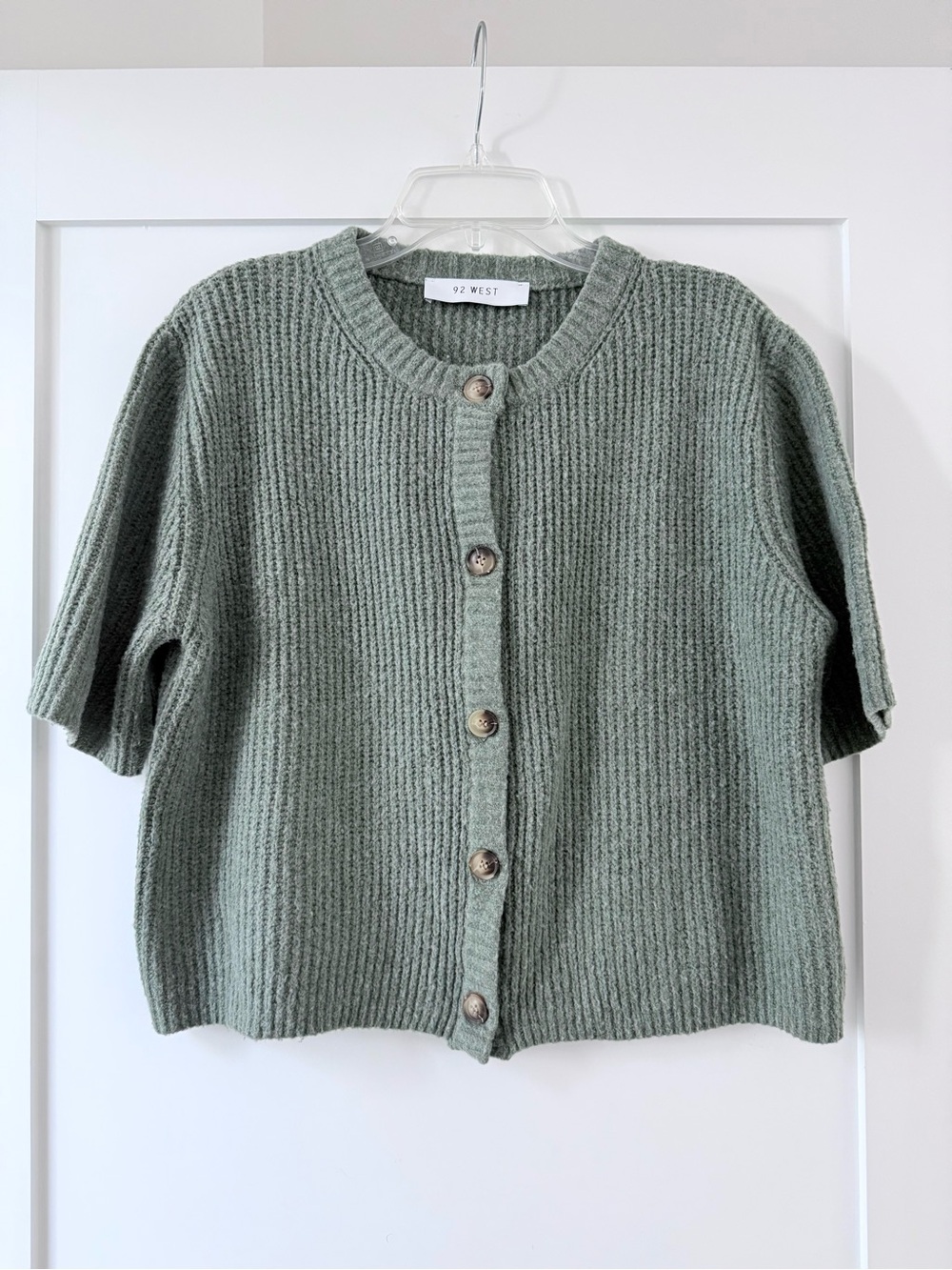92 West Sage Green Short Sleeve Sweater Knot Cardigan Top Medium
